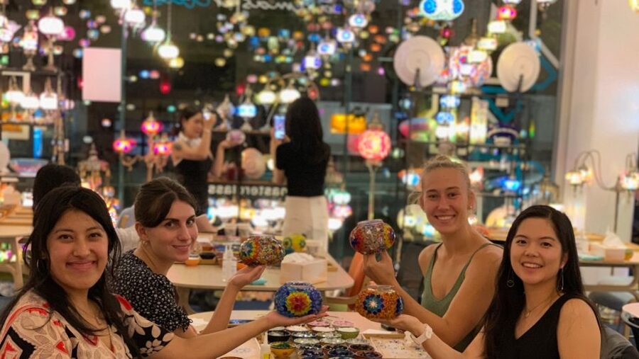 Brisbane: Mosaic Art Classes - Turkish Lamp Workshop - Materials included: colored glass, beads, and adhesive